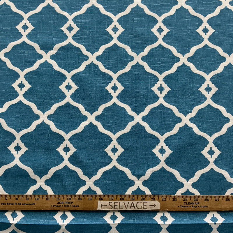 Fretwork Onyx in  Blue | Outdoor Waterproof Upholstery Fabric | Lattice in Blue and White | Europatex | 60" Wide | By the Yard (Same as Jay0125-124)