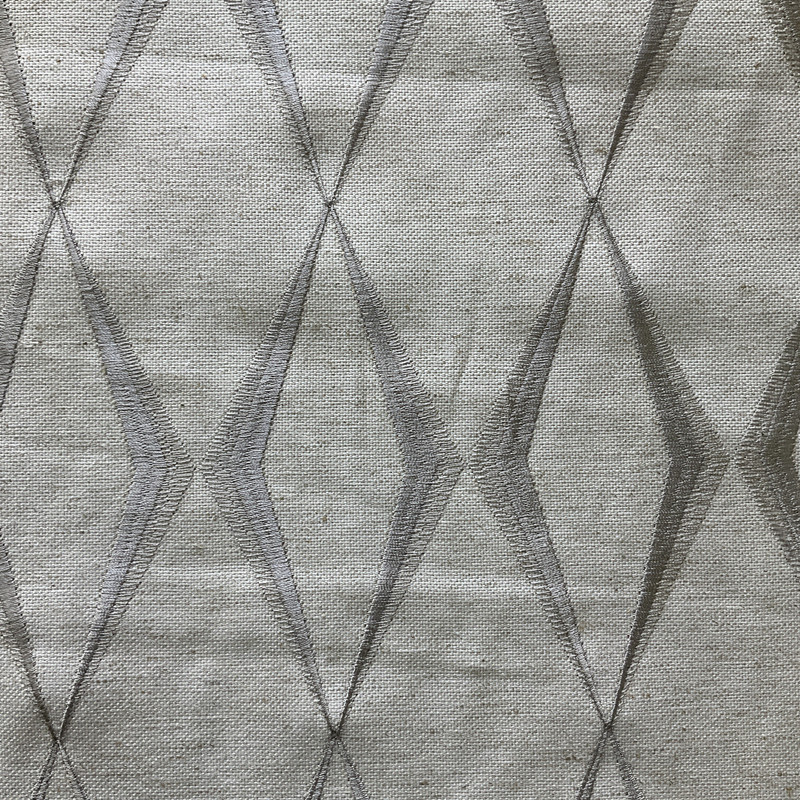 2 Yard Piece of Dion in Silver Ice | Embroidered Drapery Fabric | Diamond Grey Beige | Medium Weight | 54" Wide | By The Yard