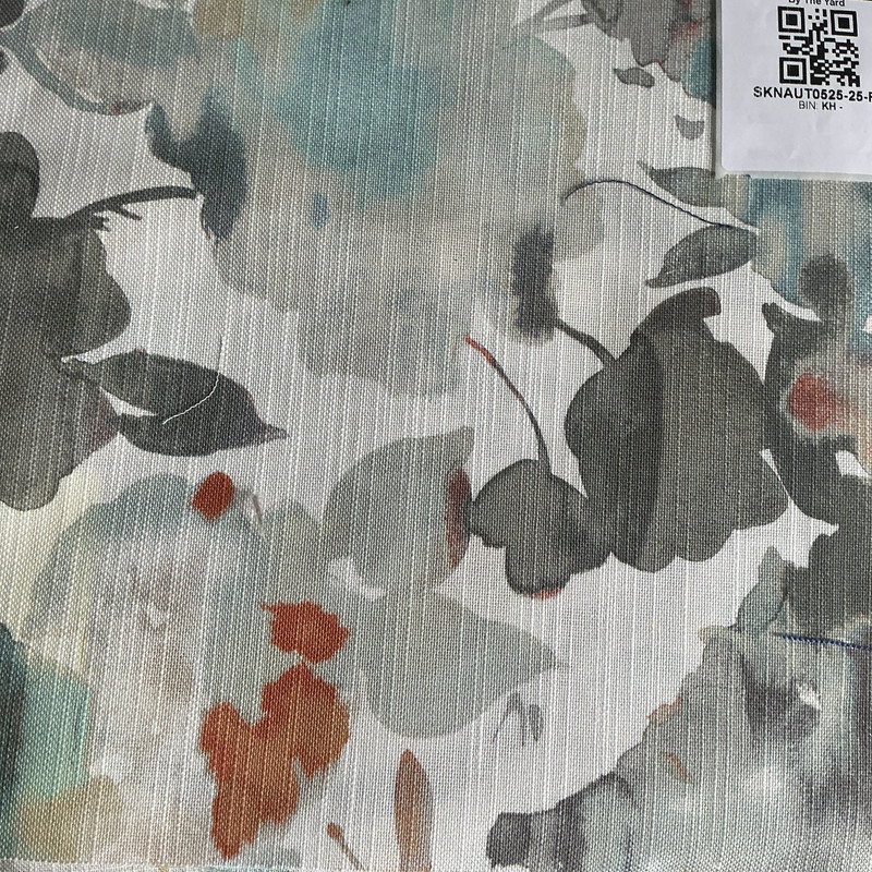 Aqua Fleur in Nectar | Home Decor Fabric | Grey / Orange / Blue | 100% Cotton | Waverly | Medium Weight | 54" Wide | By the Yard