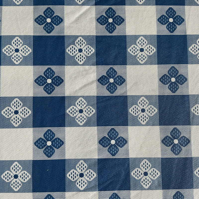 Tavern Check in Blue and White | Tabletop Vinyl Fabric | Felt-backed Tablecloth Vinyl | 54" Wide | By the Yard