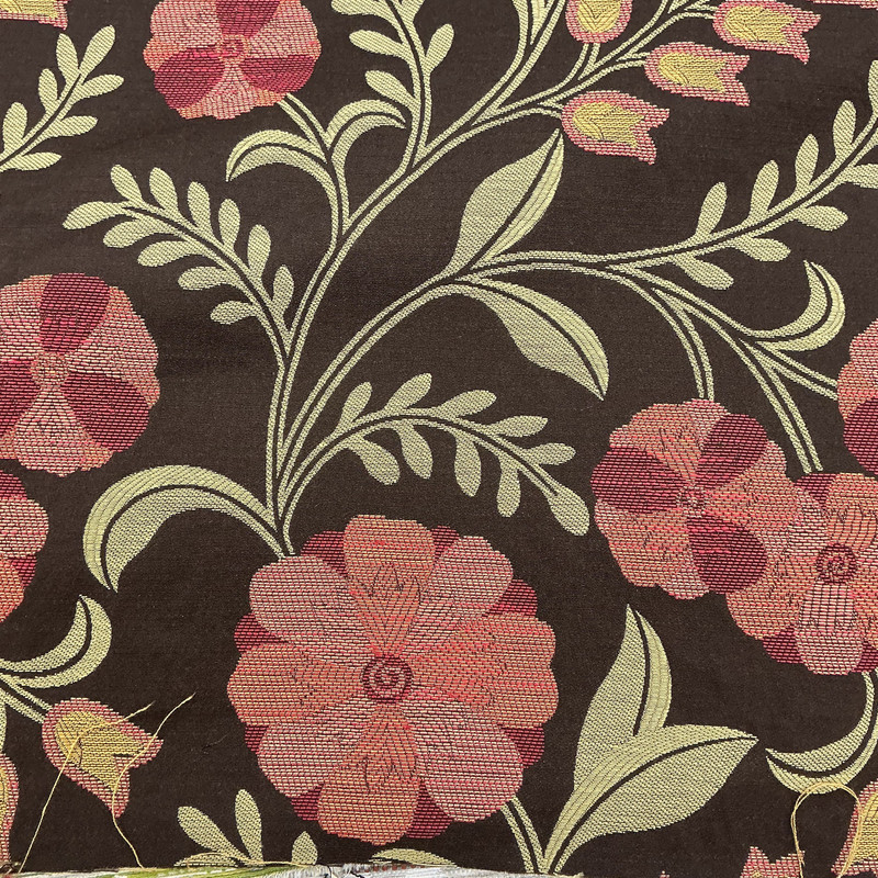 Floral Jacquard in Brown / Red / Green | Upholstery Fabric | Heavy Weight | 54" Wide | By the Yard