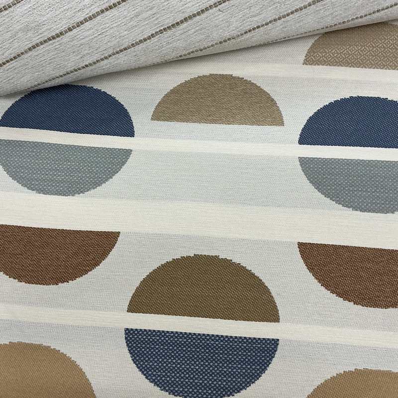 Braga in Sedona | Upholstery Fabric | Half Circles Design in Brown / Blue / Off White | Heavyweight | Richloom | 54" Wide | By the Yard