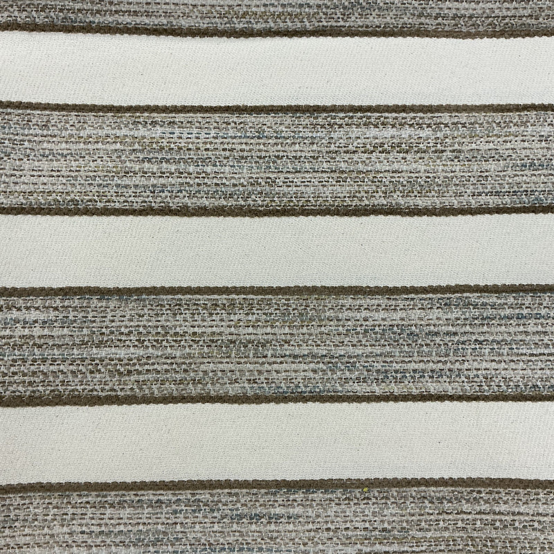 Comissky in Oak | Upholstery Fabric | Wide Stripes in Off White / Brown / Blue | Richloom | Heavy Weight | 54" Wide | BTY