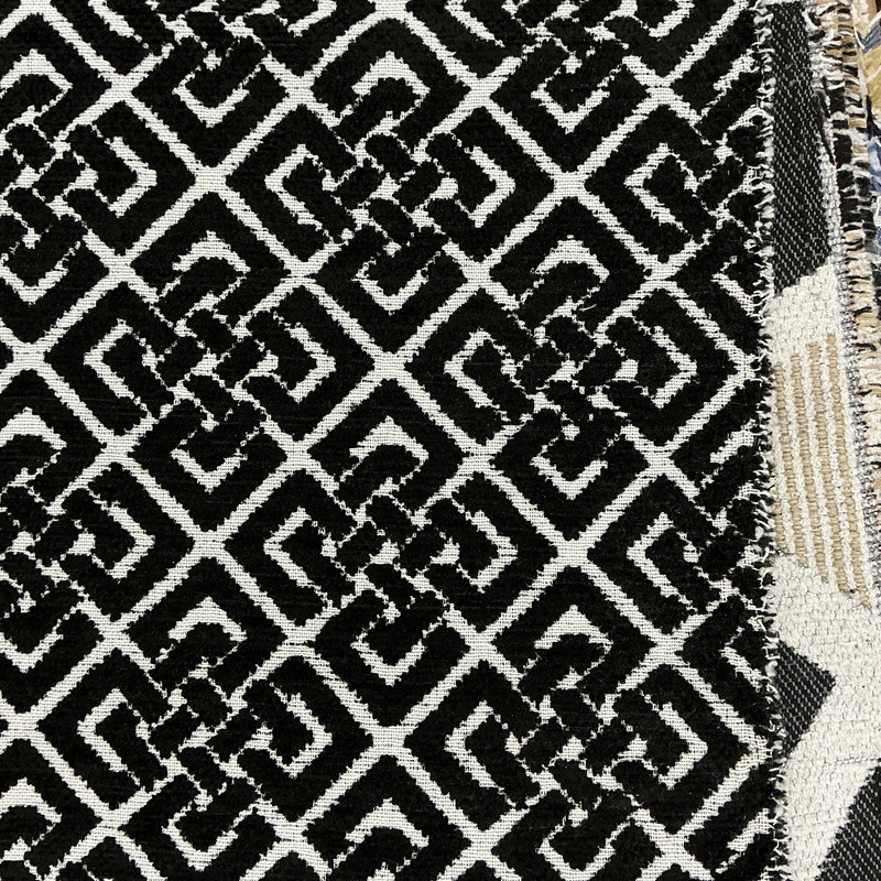 Emblem in Tuxedo | Upholstery Fabric | Chenille Lattice in Black / White | Richloom | Heavy Weight | 54" Wide | By the Yard