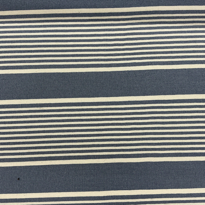 Script in Denim | Upholstery Fabric | Stripes | Denim Blue / Off White | Medium Weight | Richloom | 54" Wide | By the Yard