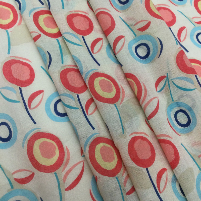 6 Yard Piece of Pink and Blue Lollipop Floral on Ivory Lightweight 100% Cotton Printed Batiste Fabric | Apparel | Tops | Crafts | Drapery | By The Yard | 58 inch Wide