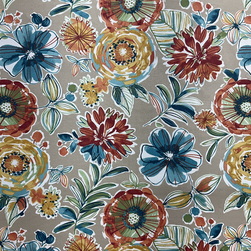 1.33 Yard Piece of Solarium Colsen in Sonoma | OUTDOOR Home Decor Fabric | Floral in Orange / Blue / Taupe | Richloom | Medium Weight | 54" Wide | By the Yard (Also Sku fdc0123-0599512)