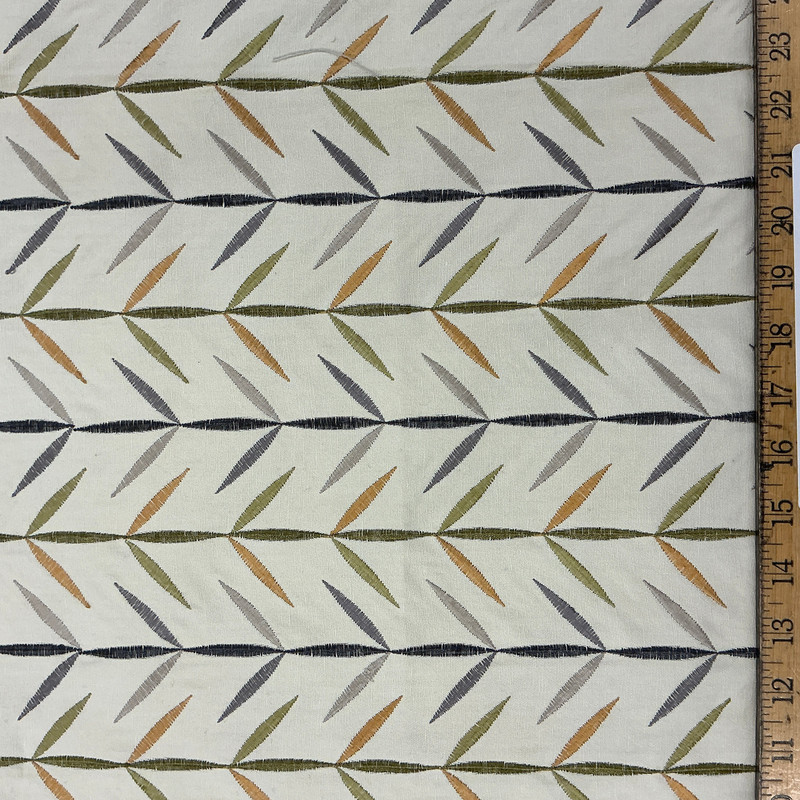 Rosemary in Spring | Modern Embroidery Green / Gold / Grey | Upholstery Fabric | Regal Fabrics Brand | 54" Wide | By the Yard
