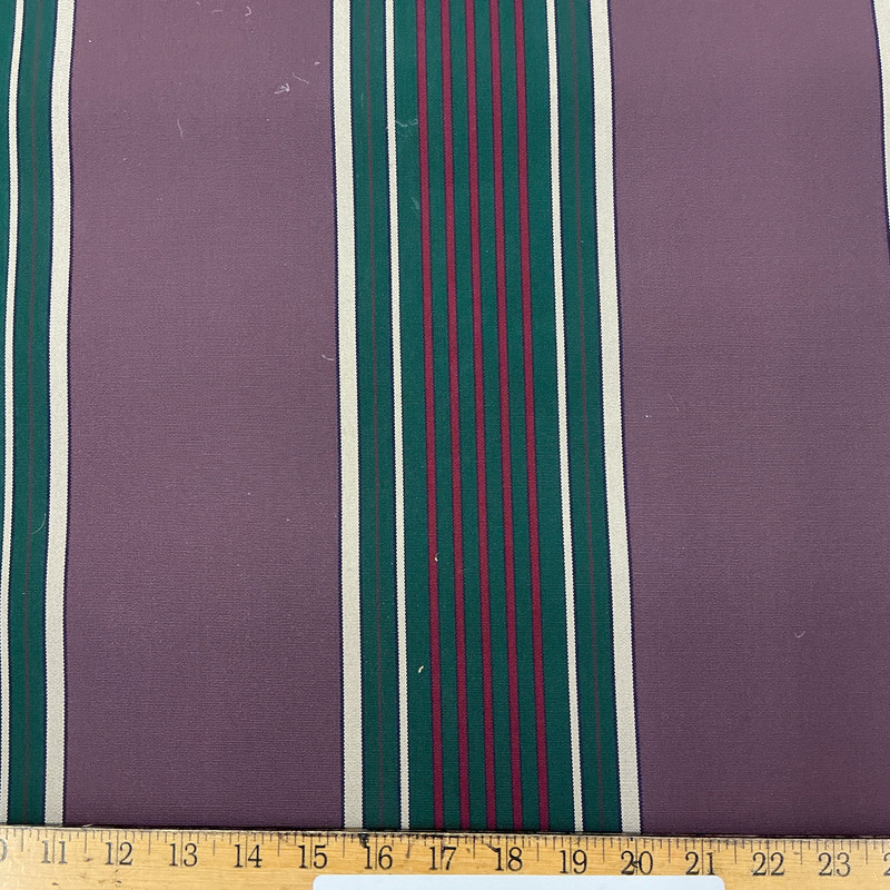 Recacril Stripes in Dark Plum, Green, Red, and Beige | Waterproof Awning & Marine Canvas | 100% Solution Dyed Acrylic | 46" Wide | By the Yard