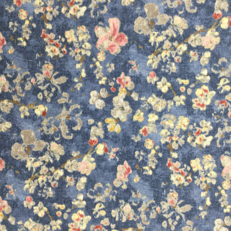 1 Yard Piece of Contemporary Floral Print Fabric in Blue / Beige / Pink / Red / Yellow | Upholstery / Drapery | Medium Weight | 54" Wide | By the Yard | Brakenbar in Indigo