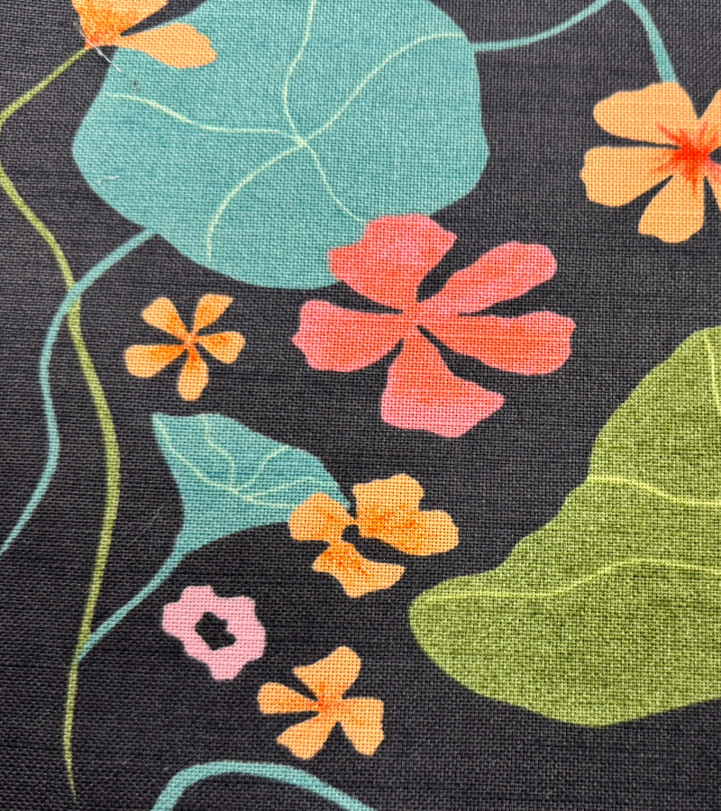 Nasturtiums in Coal | Home Decor Fabric | Floral in Green / Pink / Coral / Teal / Black | PK Lifestyle | 54" Wide | By the Yard