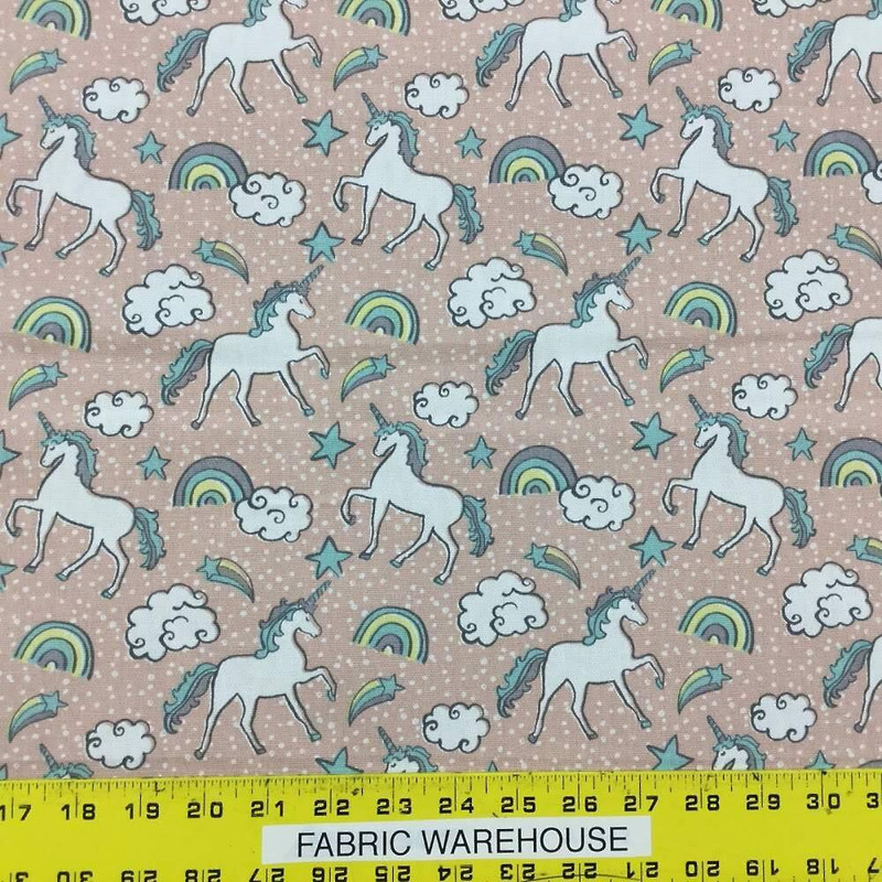 1.5 Yard Piece of Unicorn Themed Fabric on Pink Background | Drapery / Upholstery Weight | BTY |