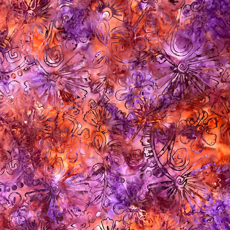 Boho Spirit Floral in Sunset Multi | Banyan Batiks | Quilting Fabric | 44" Wide | 100% Cotton | Floral | Orange / Purple