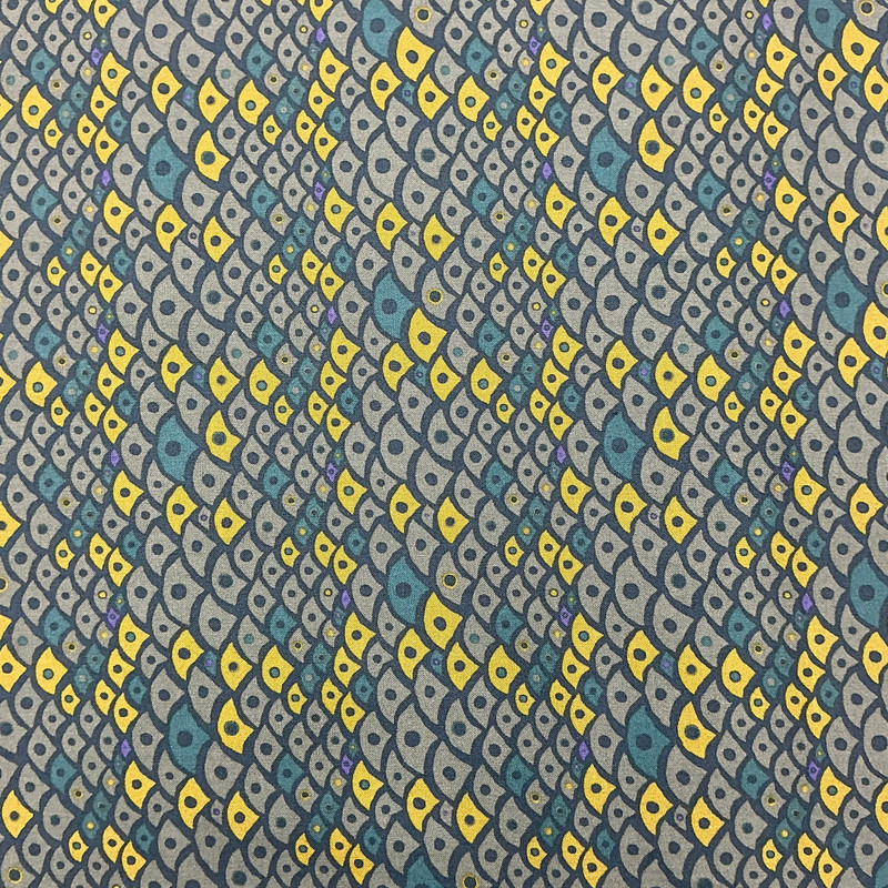 Wandering Eye Palm Bark in Cool | Figo Fabrics | Quilting Fabric | 44" Wide | 100% Cotton | Fishscale Geometric | Teal / Blue / Green