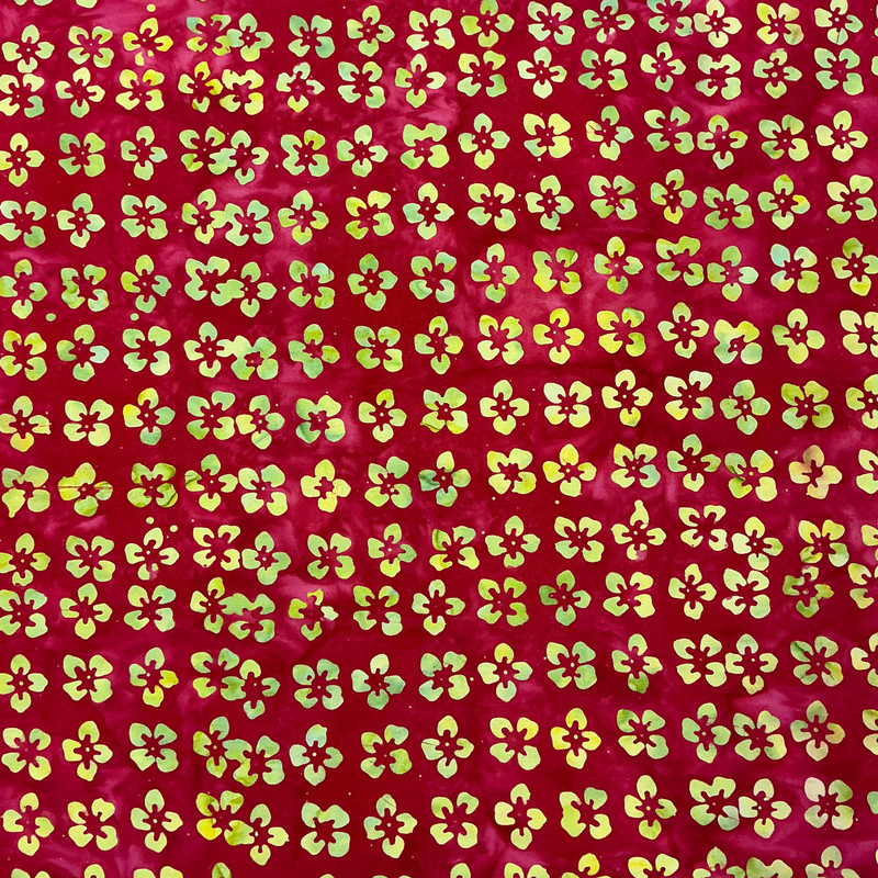 Garden Groove Small Flower in Lipstick | Banyan Batiks | Quilting Fabric | 44" Wide | 100% Cotton | Floral | Red / Yellow / Green