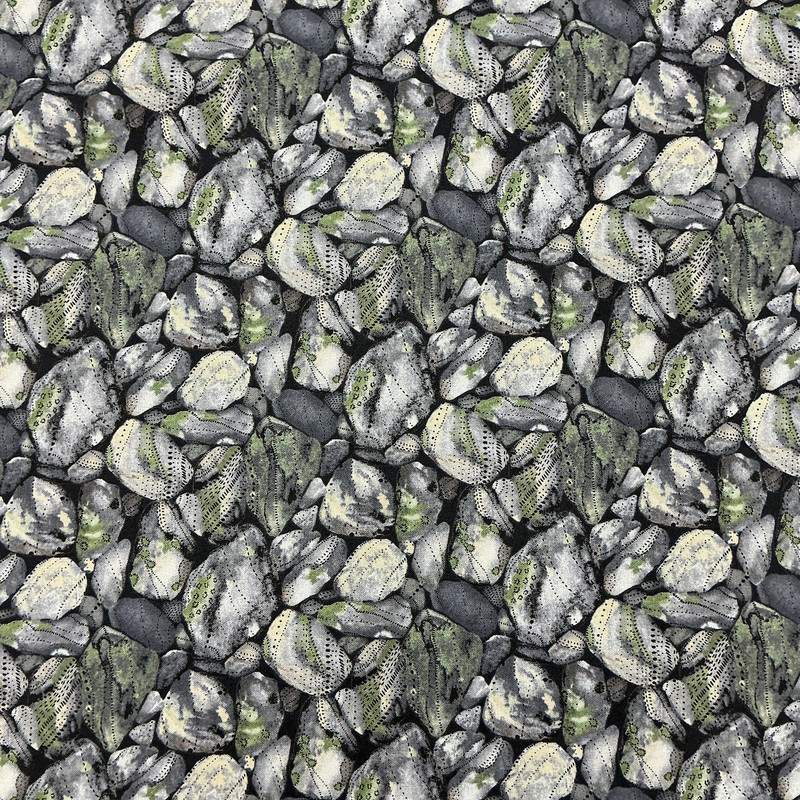 Nature Trail Rocks in Gray | Figo Fabrics | Quilting Fabric | 44" Wide | 100% Cotton | Mossy Rocks | Grey / Green / Black
