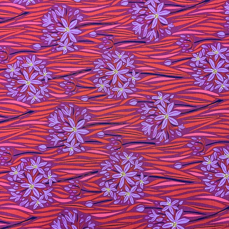 Wandering Eye Agapantha in Warm  | Figo Fabrics | Quilting Fabric | 44" Wide | 100% Cotton | Floral | Purple / Red / Navy Blue