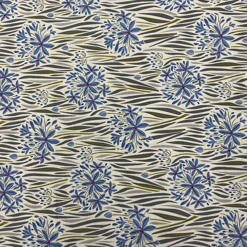 Wandering Eye Agapantha in Cool | Figo Fabrics | Quilting Fabric | 44" Wide | 100% Cotton | Floral | Blue / Pink / Green / Grey / White