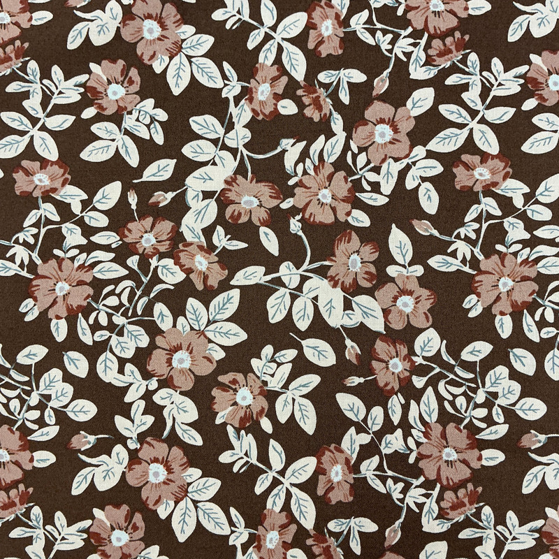 Charwood Floral in Cocoa | Figo Fabrics | Quilting Fabric | 44" Wide | 100% Cotton | Floral | Rose Pink / Brown / Grey