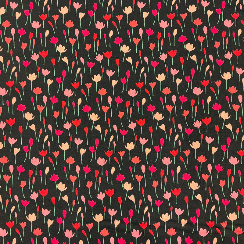 Florescence Crocus in Navy  | Figo Fabrics | Quilting Fabric | 44" Wide | 100% Cotton | Floral | Pink / Red / Navy Blue