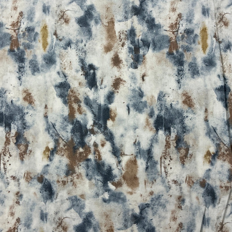 Natural Essence Painterly in Blue Multi | Figo Fabrics | Quilting Fabric | 44" Wide | 100% Cotton | Abstract / Mottled | Blue-Grey / Light Grey / Brown