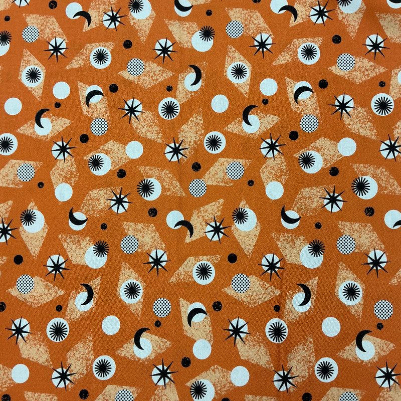 Hip Hip Halloween Magical in Pumpkin | Patrick Lose Fabrics | Quilting Fabric | 44" Wide | 100% Cotton | Modern Shapes | Orange / Black / White