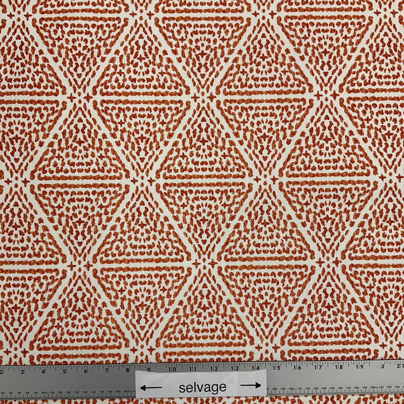 Shibori Triangles in Persimmon | Home Decor / Curtain Fabric | Orange and White | 100% Cotton | 54" Wide | By the Yard
