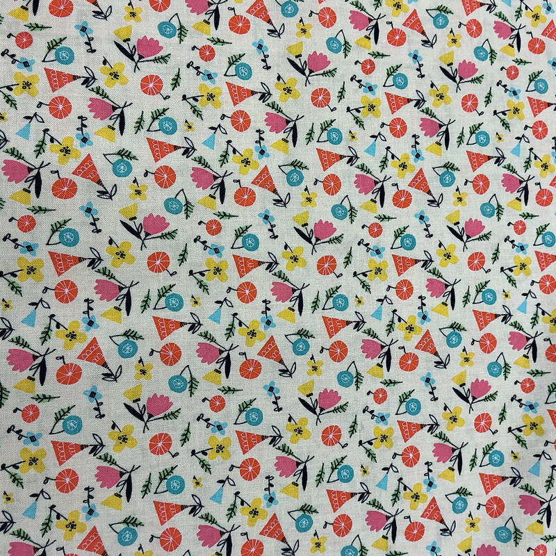 Elephant Joy Spirit Floral in Light Yellow | Benartex | Quilting Fabric | 44" Wide | 100% Cotton | Floral | Yellow / Blue / Pink / Orange