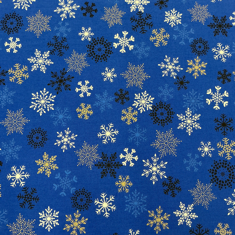 Holiday Sparkle Sparkling Snowflakes in Royal Blue | Benartex | Quilting Fabric | 44" Wide | 100% Cotton | Blue / White / Black