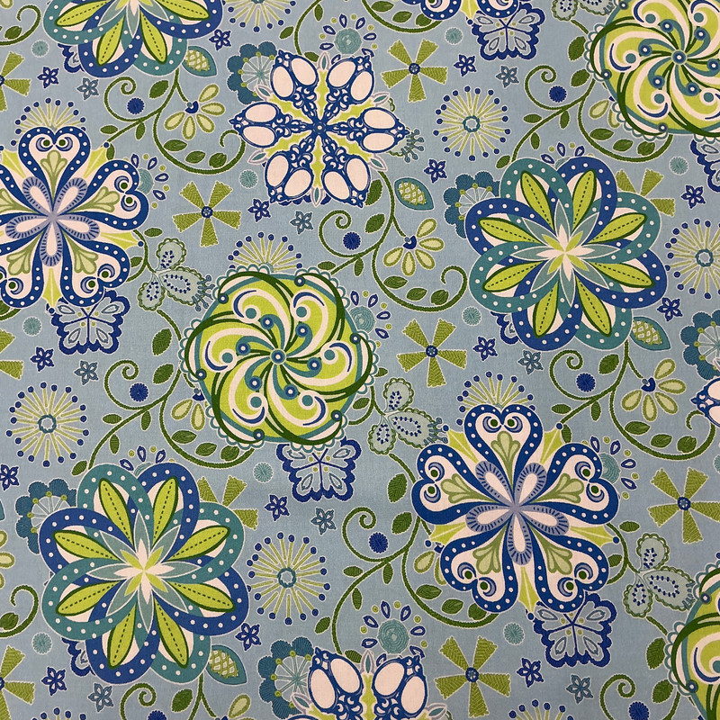 Sewing Room 2 Medallions in Sky | Benartex | Quilting Fabric | 44" Wide | 100% Cotton | Floral Medallions | Blue / Green / White