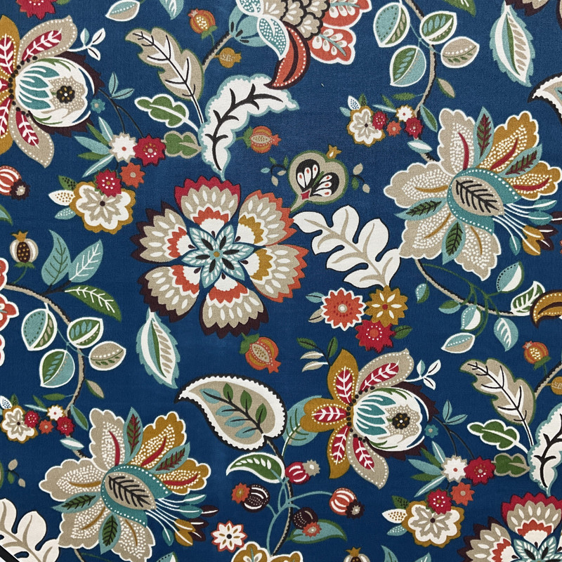 1.33 Yard Piece of Solarium Telfair in Peacock | OUTDOOR Home Decor Fabric | Floral in Blue / Green / Orange | Richloom | Medium Weight | 54" Wide | By the Yard