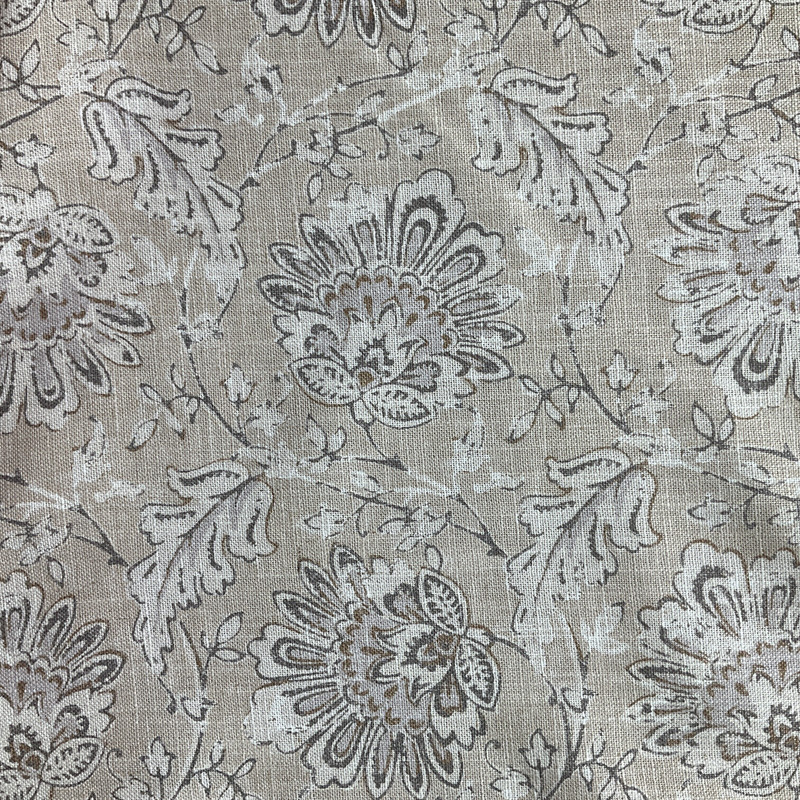 2.33 Yard Piece of Florentino in Linen | Home Decor Fabric | Floral in Lt Beige / Grey / Off White | Medium Weight | 54" Wide | By the Yard