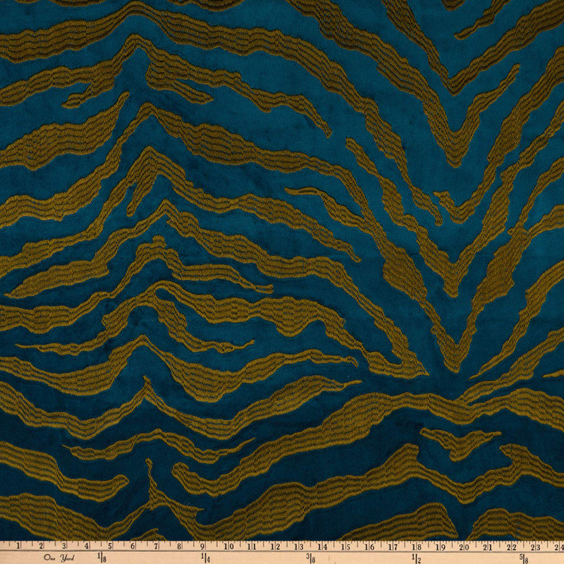 0.75 Yard Piece of tfa Feline Fine Embroidered Cotton Velvet Teal | Very Heavyweight Velvet Fabric | Home Decor Fabric | 57" Wide