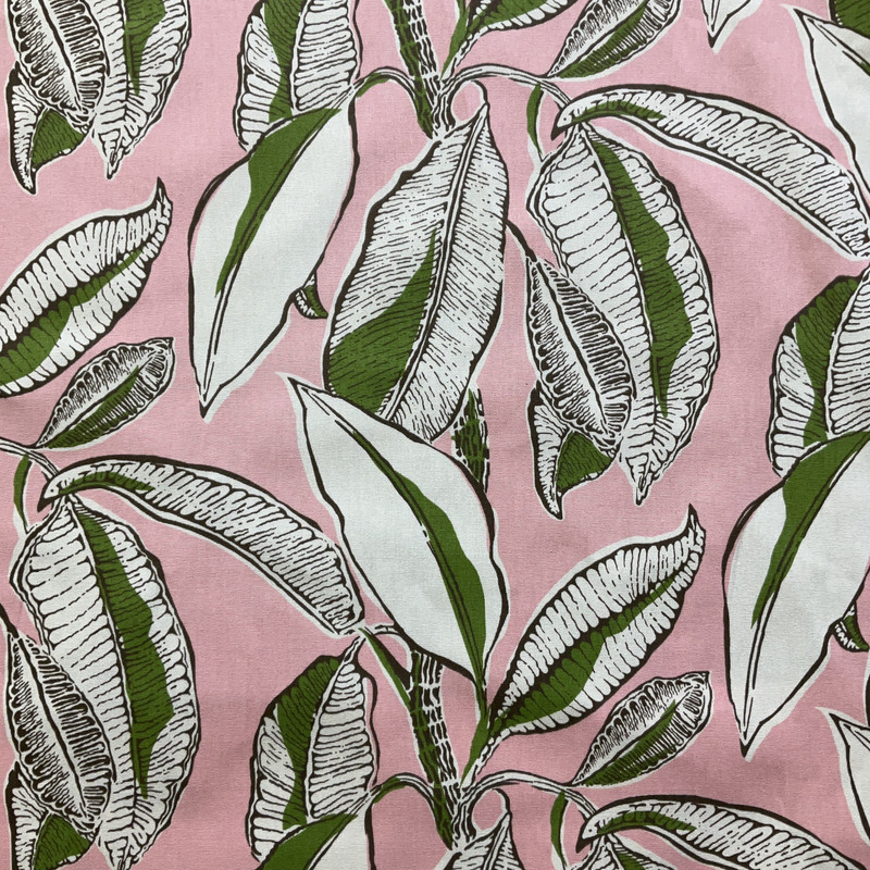 1.5 Yard Piece of Botanical in Pink | Home Decor Fabric | Large Scale Leaves in Pink / Green | PKL Studio | 45" Wide | By the Yard