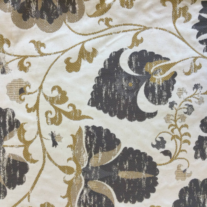 2 Yard Piece of Farah in Grey | Jacobean Floral Grey / Yellow / Beige | Upholstery Fabric | Regal Fabrics Brand | 54" Wide | By the Yard