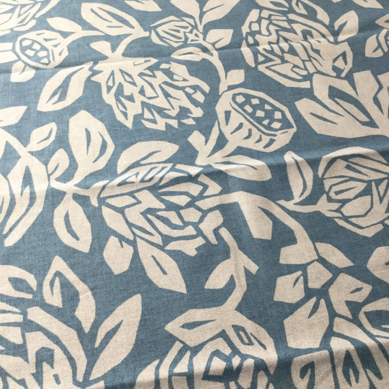 2 Yard Piece of Contemporary Floral | Home Decor Fabric | Blue / Natural Tan | 54 Wide | BTY
