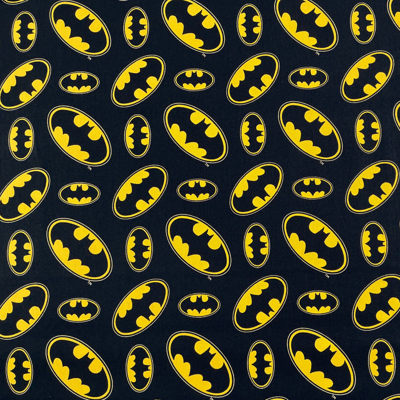 Batman Logo Quilting Cotton Fabric | Black / Yellow  | 44 Wide | 100% Cotton | By the Yard | Licensed