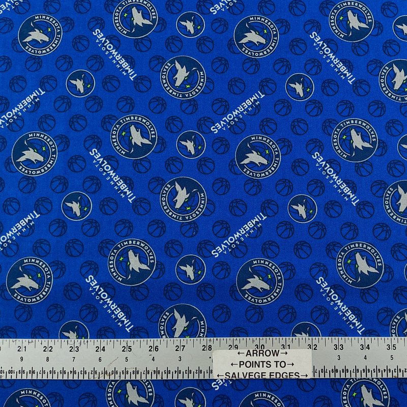 NBA Minnesota Timberwolves Quilting Cotton Fabric | Green / White / Cream  | 44 Wide | 100% Cotton | By the Yard | Licensed