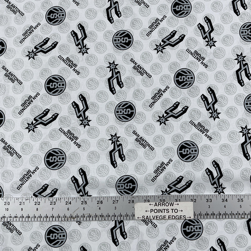 NBA San Antonio Spurs Quilting Cotton Fabric | White / Grey / Black  | 44 Wide | 100% Cotton | By the Yard | Licensed