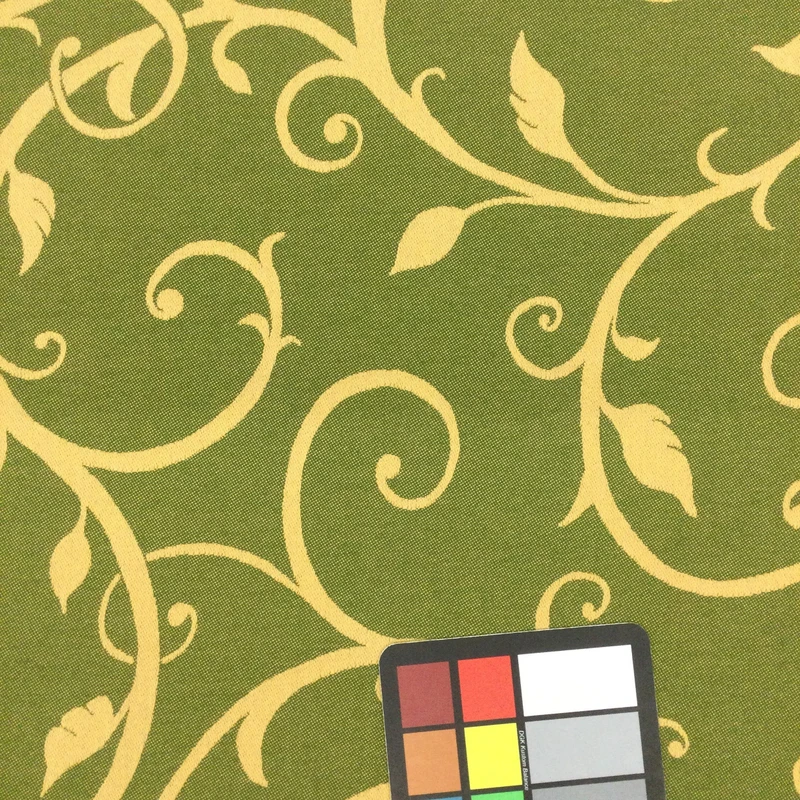 7.87 Yard Piece of Green and Tan Scrollwork Fabric | Indoor / Outdoor | Upholstery / Drapery | 54 Wide | By the Yard