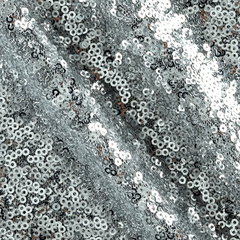 1.5 Yard Piece of Glitz Sequin & Mesh Silver | Medium Weight Mesh Fabric | Home Decor Fabric | 52" Wide