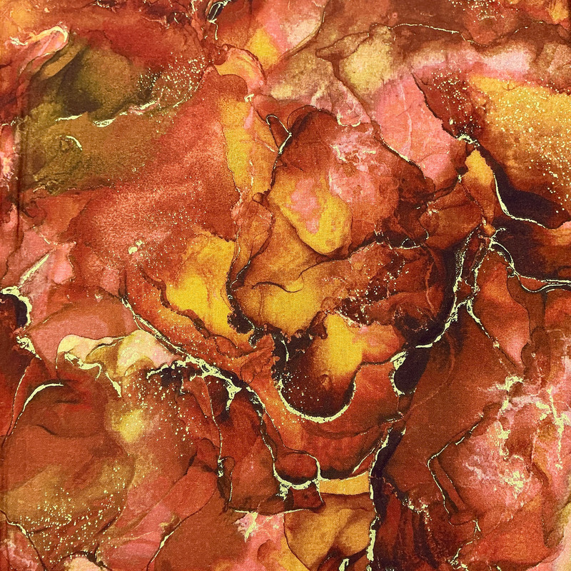 0.87 Yard Piece of Midas in Pumpkin | Northcott | Quilting Fabric | 44" Wide | 100% Cotton | Abstract Marbling | Metallic Gold / Orange / Rust / Brown
