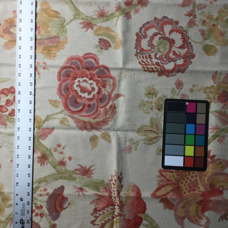 1.75 Yard Piece of Large Scale Floral | Red / Tan / Pink | Home Decor Fabric | Richloom | 54 Wide