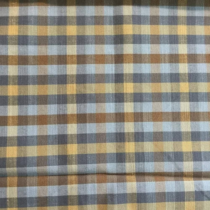 1.37 Yard Piece of Blue and Tan Checked Plaid | Drapery / Slipcover Fabric | 56 Wide | By the Yard