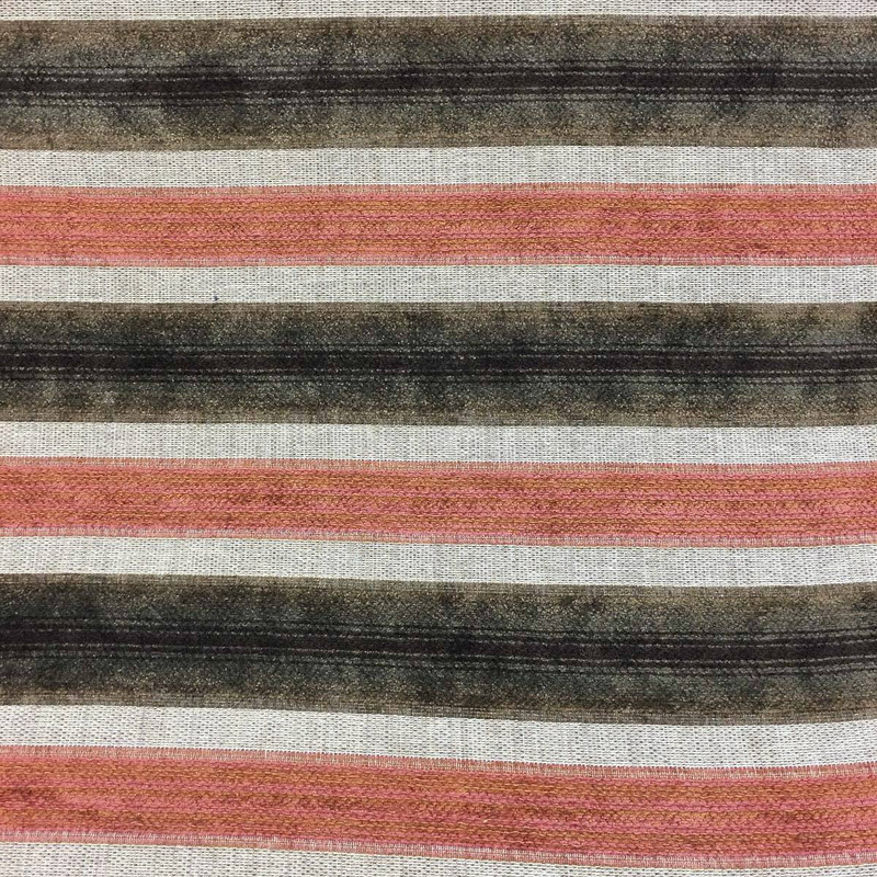 Red & Brown Plush Bold Striped Upholstery Drapery Fabric By The Yard 54 Inches