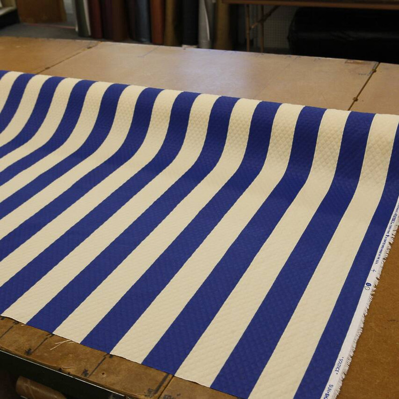Blue / White Stripe Fabric By The Yard Diamond Embossed Quilting Drapery