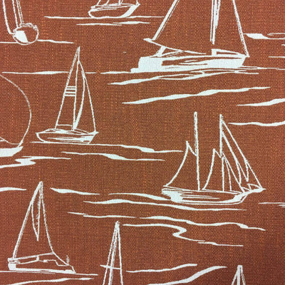 White Sailboats on Burt Orange Upholstery / Drapery Fabric By The Yard 54"W