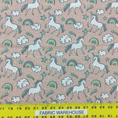 Unicorn Themed Fabric on Pink Background | Drapery / Upholstery Weight | BTY |