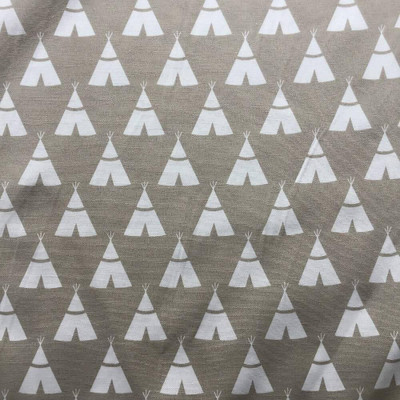 White Tipi Tents on Tan Upholstery / Drapery Fabric | 54" Wide | By the Yard