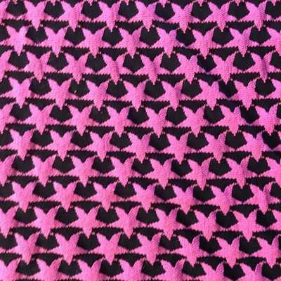 Pink and Black Stars Knit Lace Fabric | Lightweight Polyester | Apparel Drapes Kids